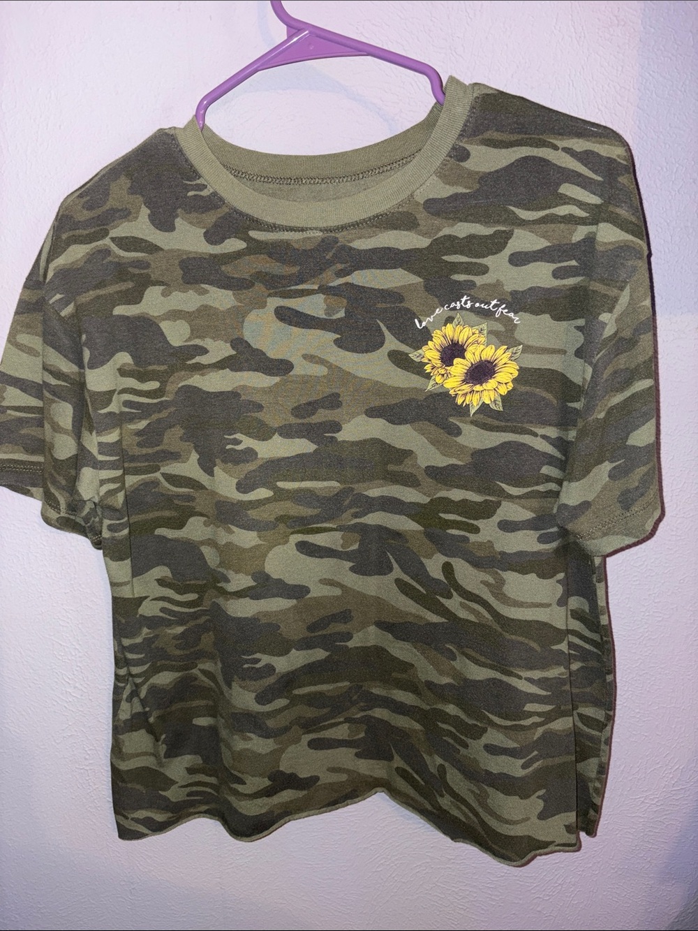 Awake Olive Green Camo Tee with Sunflower Graphic